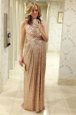 Pink A-line Pleated Prom Dresses Lace Up Sequined Sleeveless Floor Length