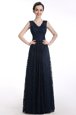 Hot Selling V-neck Sleeveless Prom Dresses Floor Length Lace Black Chiffon