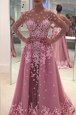Designer Long Sleeves Sweep Train Appliques Zipper Prom Dresses