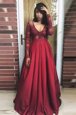 Wonderful Long Sleeves Floor Length Beading and Appliques and Pleated Zipper Mother Of The Bride Dress with Burgundy