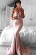Stunning Mermaid Sleeveless Lace Zipper Celebrity Evening Dresses with Pink Sweep Train