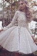 Perfect Lace Long Sleeves Mini Length Prom Evening Gown and Lace