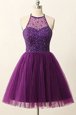 Scoop Purple Tulle Zipper Prom Party Dress Sleeveless Mini Length Sequins