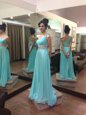 One Shoulder Sleeveless Beading Zipper Prom Homecoming Dress with Baby Blue Sweep Train