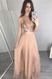Sophisticated Sequins Pleated Floor Length A-line Sleeveless Peach Homecoming Dress Zipper