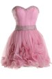 Discount Pink A-line Organza Sweetheart Sleeveless Beading Knee Length Zipper Evening Dress