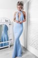 Mermaid Dress for Prom Light Blue Halter Top Satin Sleeveless Floor Length Backless