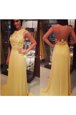 Affordable Scoop Yellow Sleeveless Chiffon and Tulle Backless Homecoming Dress for Prom
