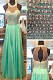 Fantastic Apple Green Sleeveless Beading Floor Length Celebrity Inspired Dress