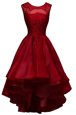 Free and Easy A-line Red Carpet Prom Dress Wine Red Bateau Organza Sleeveless High Low Zipper