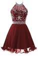 Pretty Knee Length A-line Sleeveless Burgundy Junior Homecoming Dress Backless