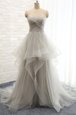 Custom Design Column/Sheath Prom Party Dress Light Yellow Sweetheart Organza Sleeveless Mini Length Backless