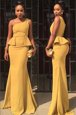 Shining Mermaid Yellow One Shoulder Neckline Ruching Homecoming Dress Sleeveless Zipper