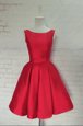 Red A-line Bowknot Homecoming Dress Backless Satin Sleeveless Knee Length
