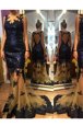 Custom Made Scalloped Navy Blue Organza and Sequined Backless Prom Dresses Sleeveless With Brush Train Sequins