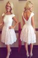 Scoop White Cap Sleeves Lace Zipper Mother Of The Bride Dress for Prom and Party