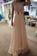Custom Designed Champagne Column/Sheath Organza Scoop Sleeveless Belt Floor Length Zipper