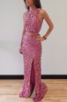 Mermaid Sequined Scoop Sleeveless Sweep Train Backless Sequins in Lilac