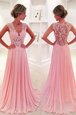 Noble Pink Side Zipper Homecoming Dress Lace Sleeveless Sweep Train