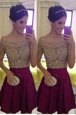 Beautiful Off the Shoulder Sleeveless Mini Length Beading Zipper Cocktail Dresses with Burgundy