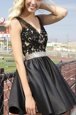 Attractive Black Satin Zipper Prom Gown Sleeveless Mini Length Beading and Appliques