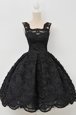 Flare Lace Knee Length A-line Sleeveless Black Prom Dress Zipper