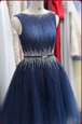 Great Scoop Navy Blue Zipper Cocktail Dresses Beading Sleeveless Knee Length