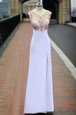 Comfortable White Scoop Backless Beading Prom Dresses Sleeveless
