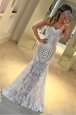 Exquisite White Mermaid Lace Evening Dress Zipper Lace Sleeveless Floor Length