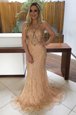 Top Selling Mermaid Scoop Lace Sleeveless With Train Celebrity Evening Dresses Sweep Train and Beading