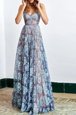 Blue Sleeveless Floor Length Lace Backless Prom Dress