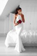 Best Mermaid Ruching Prom Gown White Backless Sleeveless Sweep Train