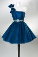 Graceful One Shoulder Teal Sleeveless Tulle Side Zipper Prom Homecoming Dress for Prom and Party