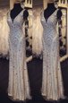 Dramatic Champagne Organza Zipper V-neck Sleeveless Floor Length Homecoming Dress Beading