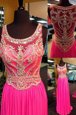 New Style Hot Pink Scoop Neckline Beading Formal Dresses Sleeveless Side Zipper