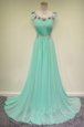 Luxury Turquoise Scoop Neckline Beading Dress for Prom Sleeveless Zipper