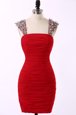 Red Straps Neckline Beading Cocktail Dress Sleeveless Zipper