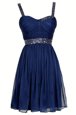 Sleeveless Chiffon Knee Length Zipper in Navy Blue for with Sequins