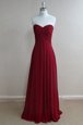 Nice Ruching Prom Homecoming Dress Burgundy Zipper Sleeveless Floor Length