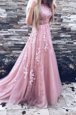 Delicate Scoop Sleeveless Sweep Train Zipper Appliques and Sashes|ribbons Prom Dress