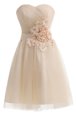 Sweetheart Sleeveless Evening Dress Knee Length Beading and Hand Made Flower Champagne Tulle