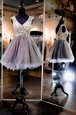 Smart Sleeveless Knee Length Beading Zipper Dress for Prom with Grey
