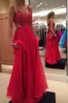 Wonderful Red Sleeveless Floor Length Beading Backless Homecoming Dress