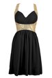 Black A-line Sequins Evening Dress Criss Cross Chiffon Sleeveless Knee Length