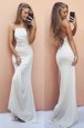Best Selling Ruching Formal Dresses White Lace Up Sleeveless With Train Sweep Train