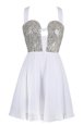 Suitable Sleeveless Knee Length Sequins Criss Cross Club Wear with White