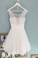 Scoop Lace Sleeveless Knee Length Beading Zipper Prom Evening Gown with White