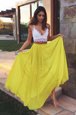 Shining Yellow Chiffon Zipper Spaghetti Straps Sleeveless Floor Length Homecoming Gowns Ruching