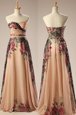 Chiffon Sleeveless Floor Length Homecoming Dress and Embroidery