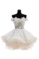 Off The Shoulder Sleeveless Prom Party Dress Knee Length Beading White Organza and Lace